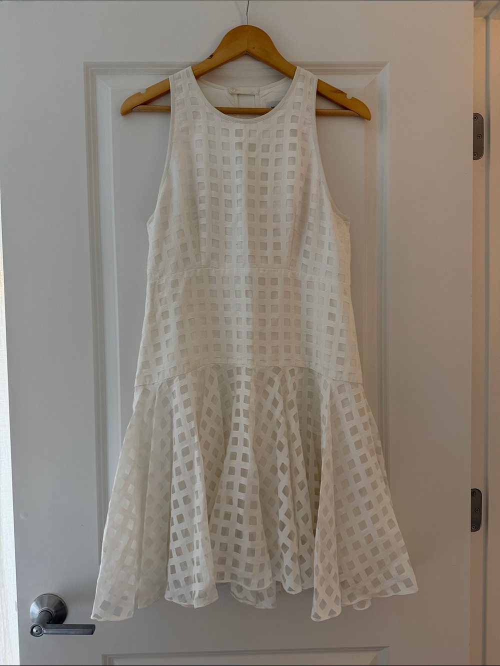 Milly White Sleeveless Check-Texture Flared Mini Dress